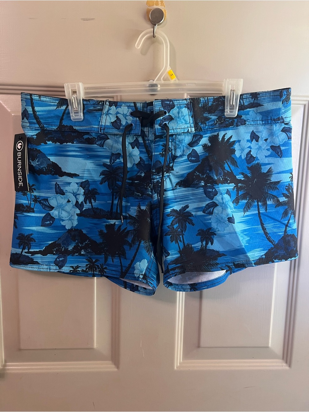 burnside Blue and Black Island Print Swim Trunks